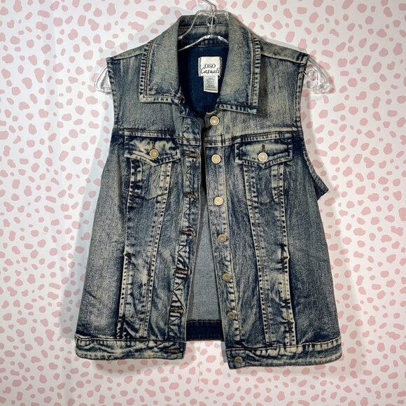 Vintage OSO Casuals M Denim Distressed Vest w/ Pockets Jean Stone Wash Festival - Picture 1 of 7
